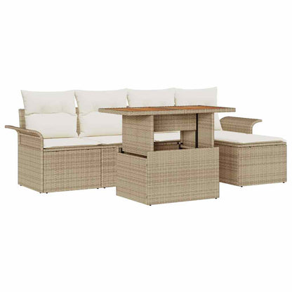 Set Divano da Giardino 6 pcs Beige Poly Rattan