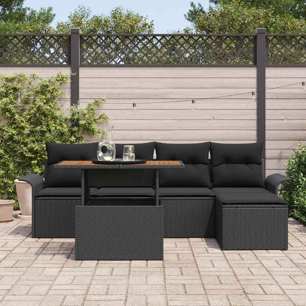 Set Divano da Giardino con archiviazione 6 pcs Nero Poly Rattan