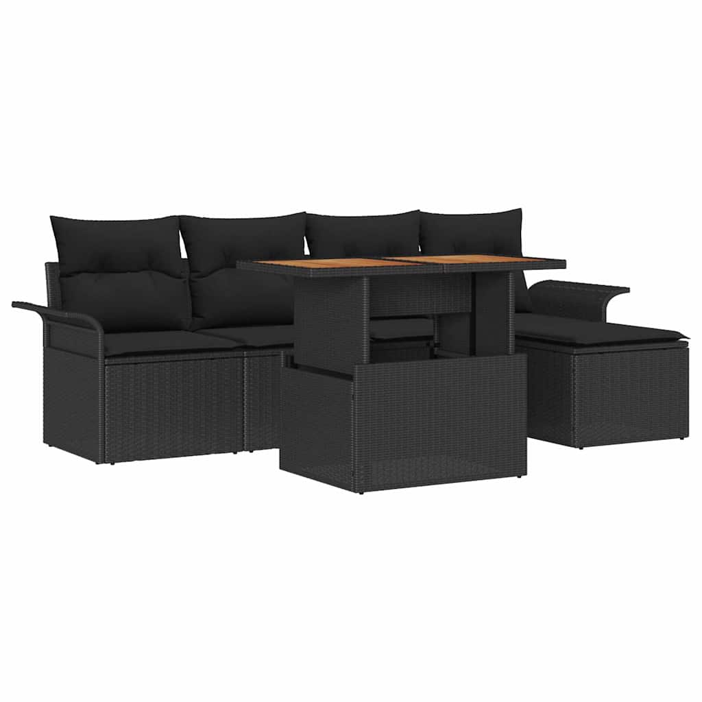 Set Divano da Giardino con archiviazione 6 pcs Nero Poly Rattan