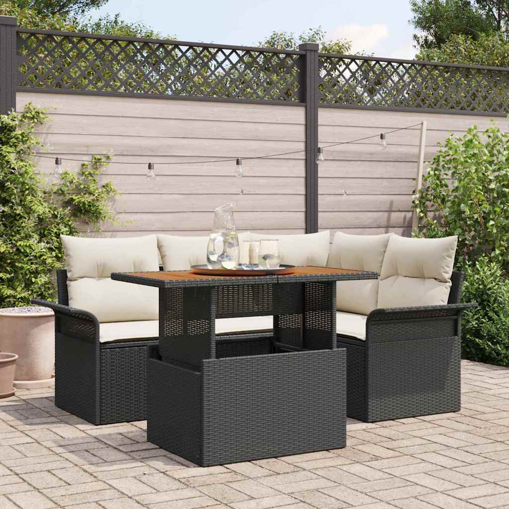 Set Divano da Giardino con archiviazione 5 pcs Nero Poly Rattan
