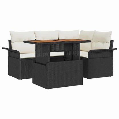 Set Divano da Giardino con archiviazione 5 pcs Nero Poly Rattan