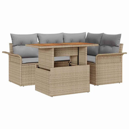 Set Divano da Giardino 5 pcs Beige Poly Rattan