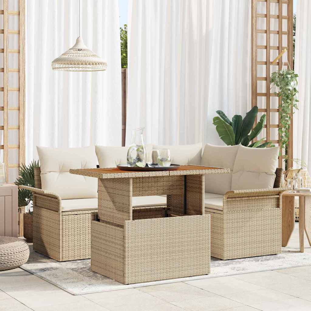 Set Divano da Giardino 5 pcs Beige Poly Rattan