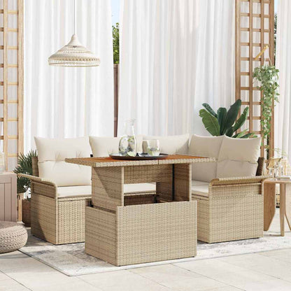 Set Divano da Giardino 5 pcs Beige Poly Rattan