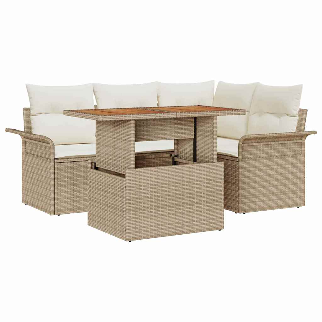 Set Divano da Giardino 5 pcs Beige Poly Rattan