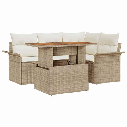 Set Divano da Giardino 5 pcs Beige Poly Rattan