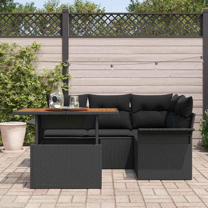Set Divano da Giardino con archiviazione 5 pcs Nero Poly Rattan
