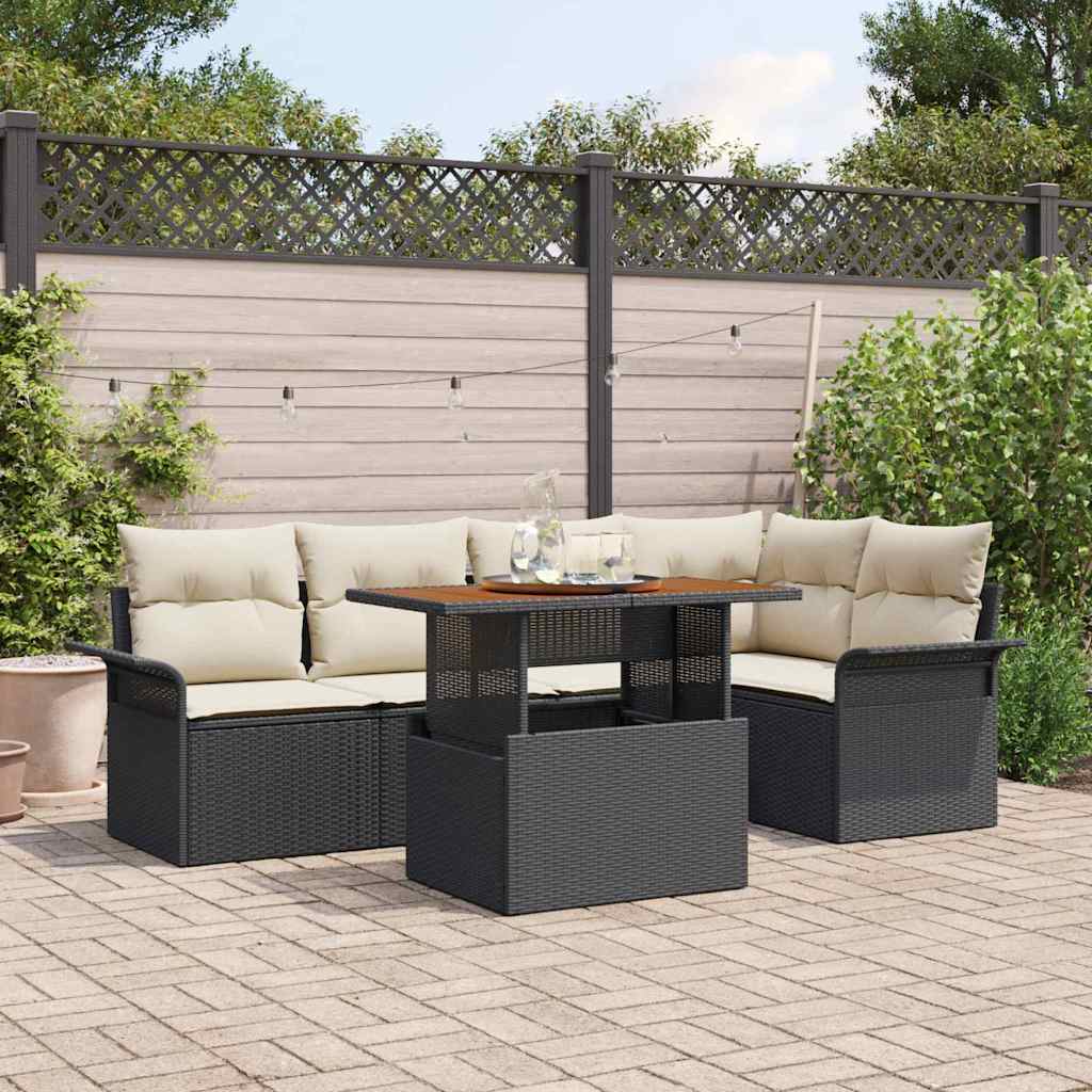 Set Divano da Giardino con archiviazione 6 pcs Nero Poly Rattan