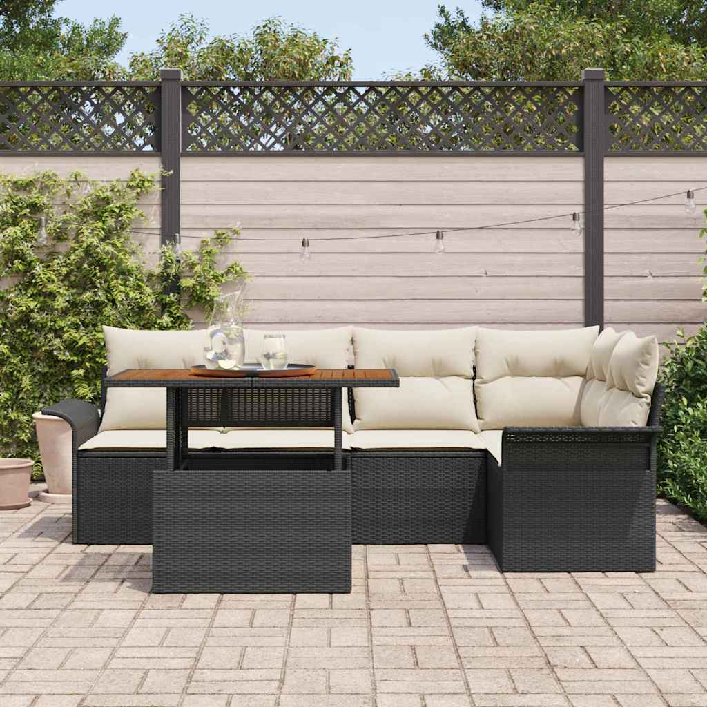 Set Divano da Giardino con archiviazione 6 pcs Nero Poly Rattan
