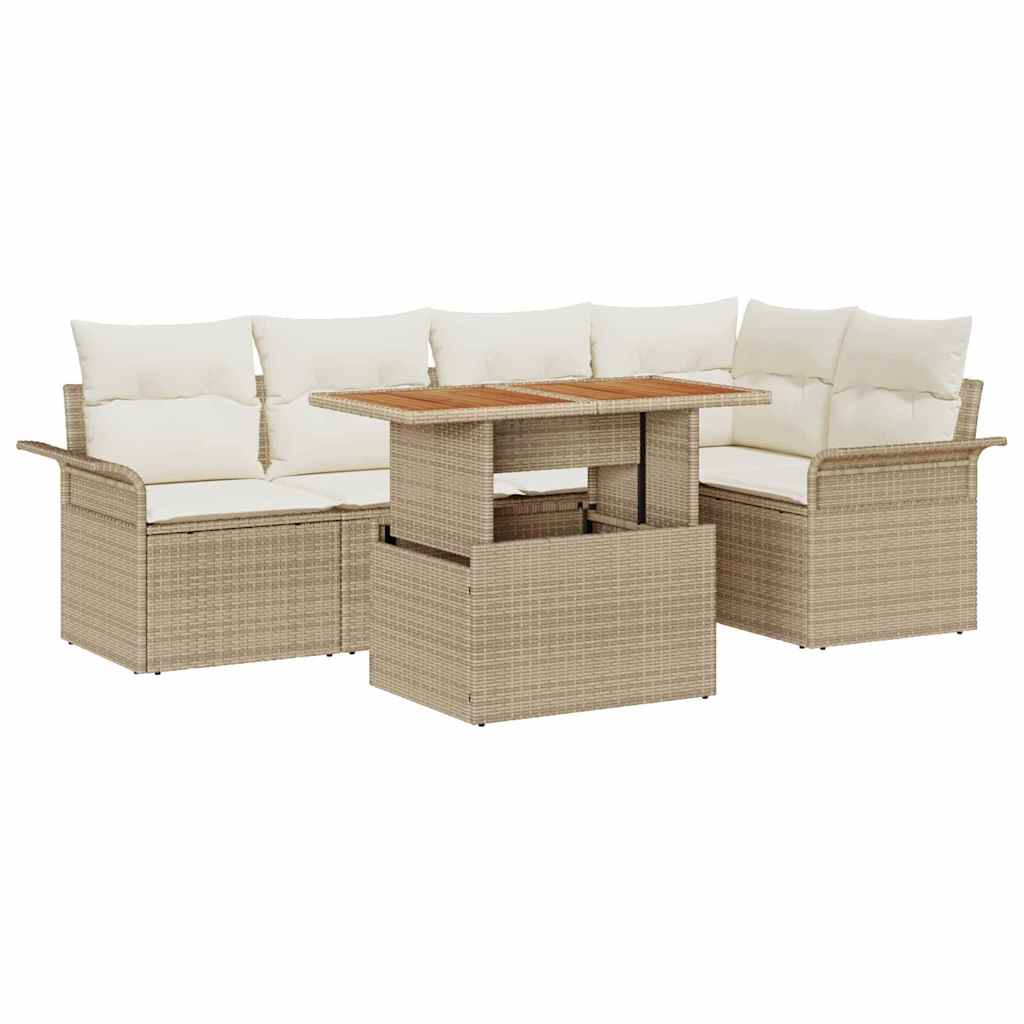 Set Divano da Giardino 6 pcs Beige Poly Rattan