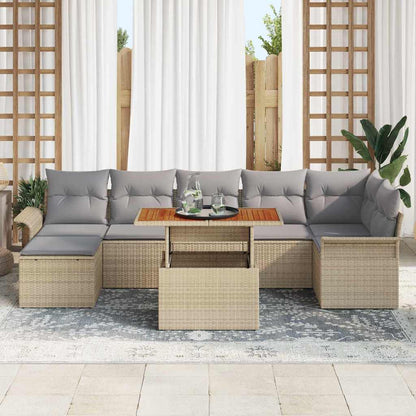 Set Divano da Giardino 8 pcs Beige Poly Rattan