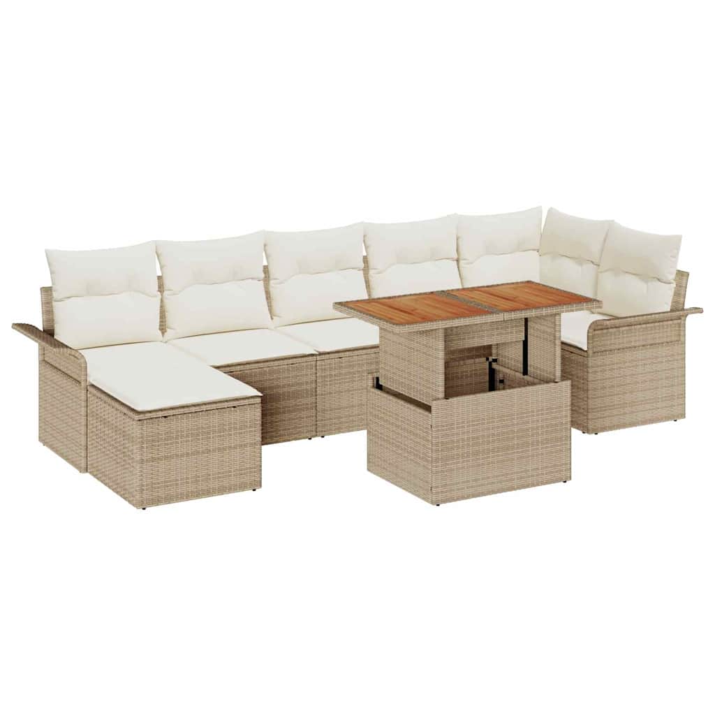 Set Divano da Giardino 8 pcs Beige Poly Rattan