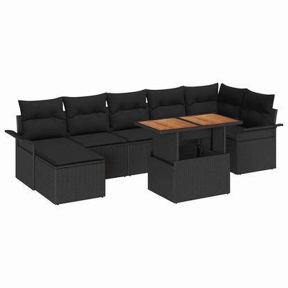Set Divano da Giardino con archiviazione 8 pcs Nero Poly Rattan