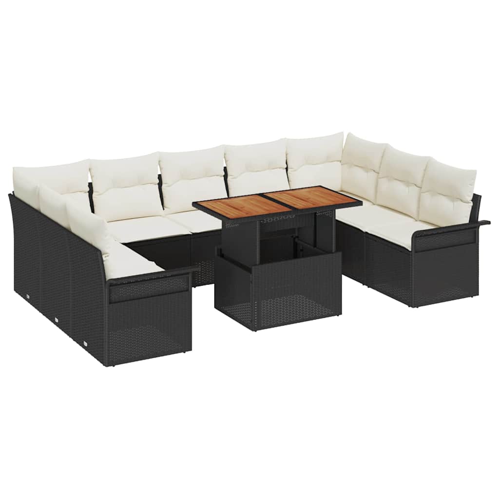 Set Divano da Giardino 10 pcs Nero Poly Rattan