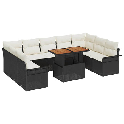 Set Divano da Giardino 10 pcs Nero Poly Rattan