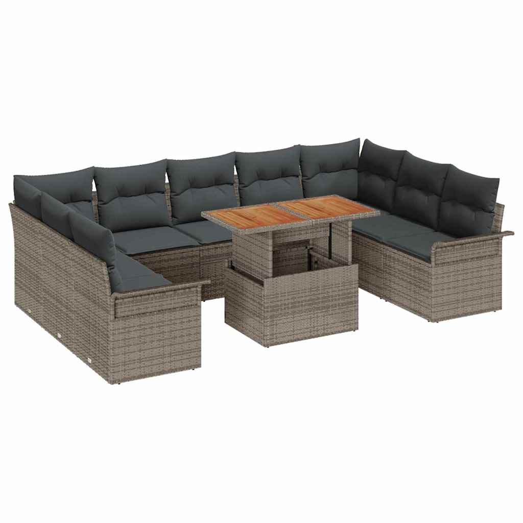 Set Divano da Giardino 10 pcs Grigio Poly Rattan