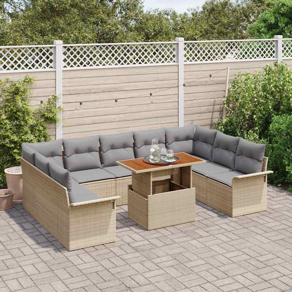 Set Divano da Giardino 10 pcs Beige Poly Rattan
