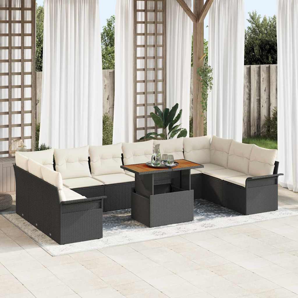 Set Divano da Giardino 11 pcs Nero Poly Rattan