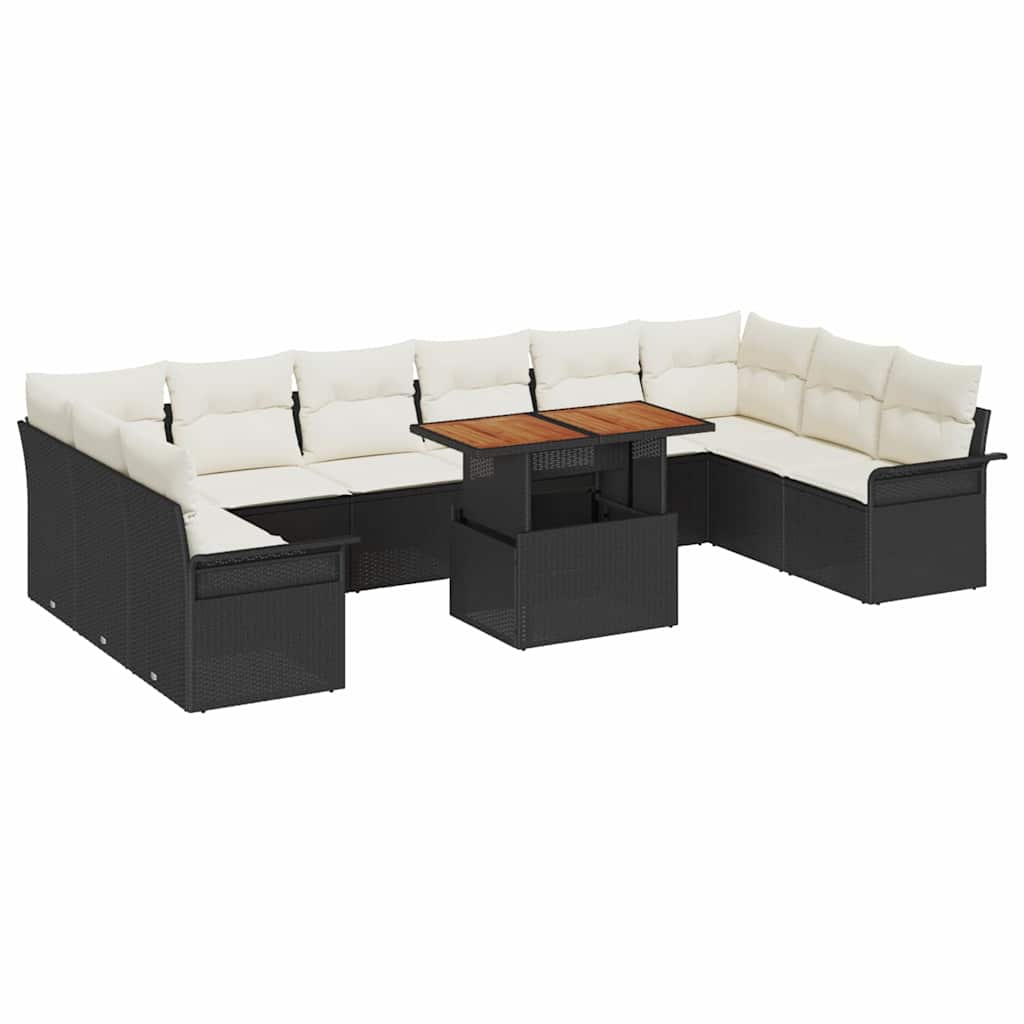 Set Divano da Giardino 11 pcs Nero Poly Rattan