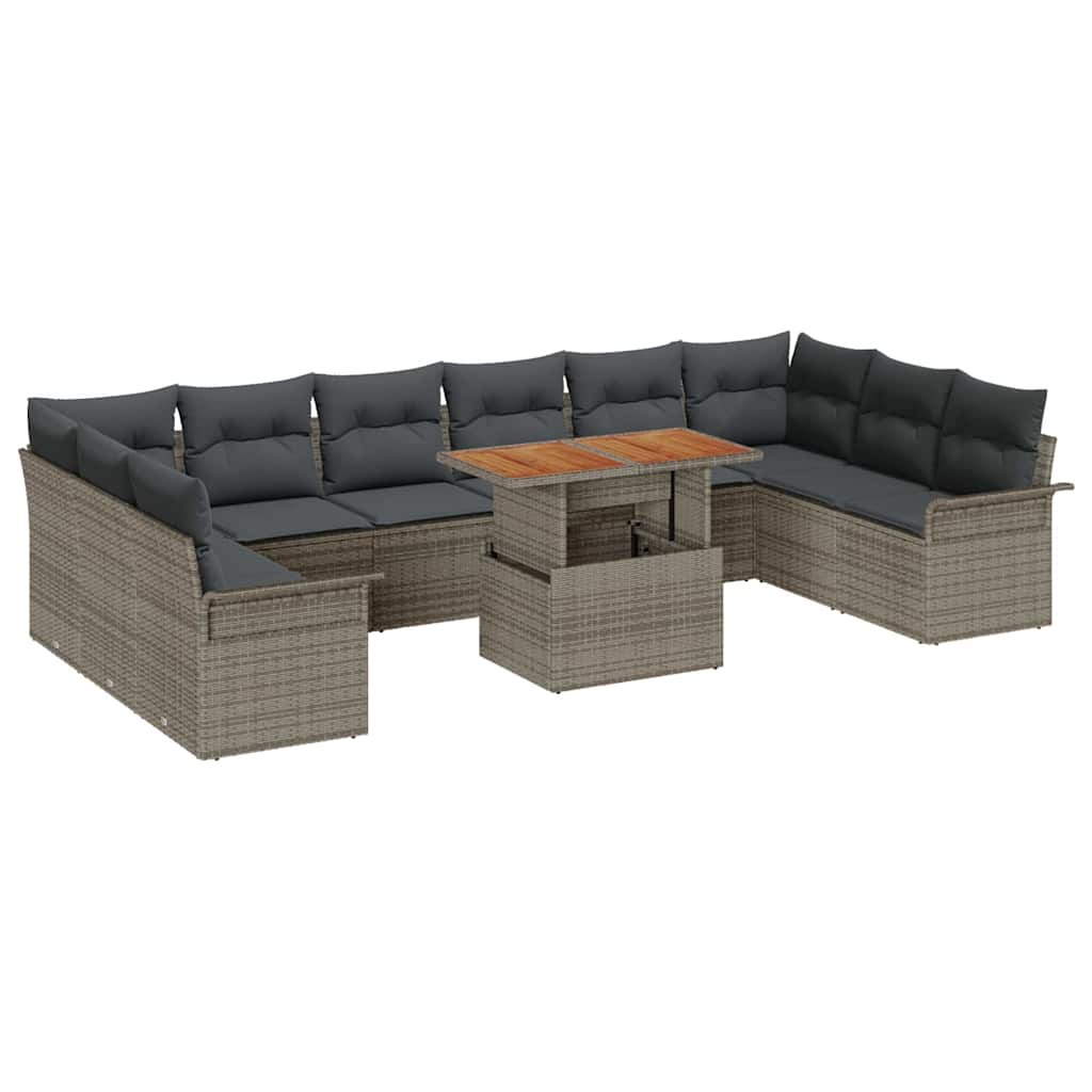 Set Divano da Giardino 11 pcs Grigio Poly Rattan