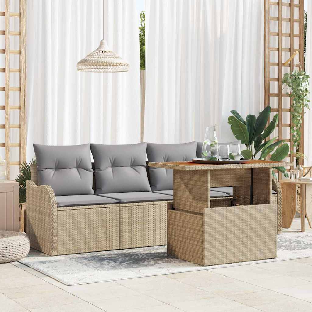 Set Divano da Giardino con archiviazione 5 pcs Beige polyrattan