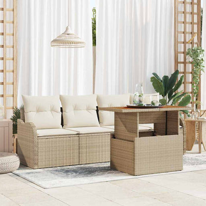 Set Divano da Giardino con archiviazione 5 pcs Beige polyrattan
