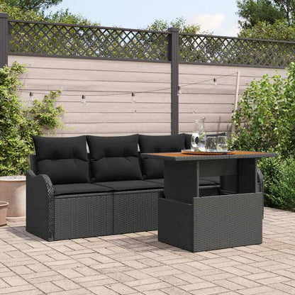 Set Divano da Giardino con archiviazione 5 pcs Nero polyrattan