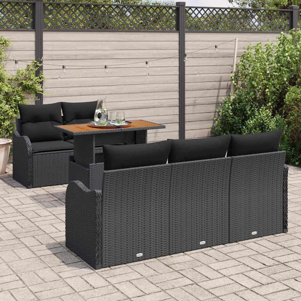 Set Divano da Giardino con archiviazione 6 pcs Nero Poly Rattan