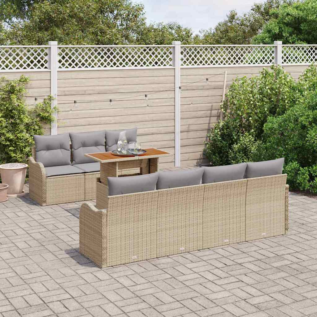 Set Divano da Giardino 8 pcs Beige Poly Rattan