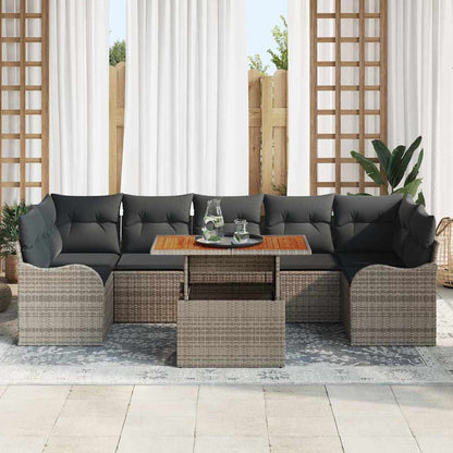 Set Divano da Giardino 8 pcs Grigio Poly Rattan