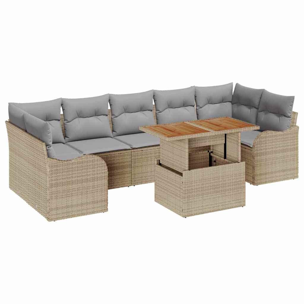 Set Divano da Giardino 8 pcs Beige Poly Rattan