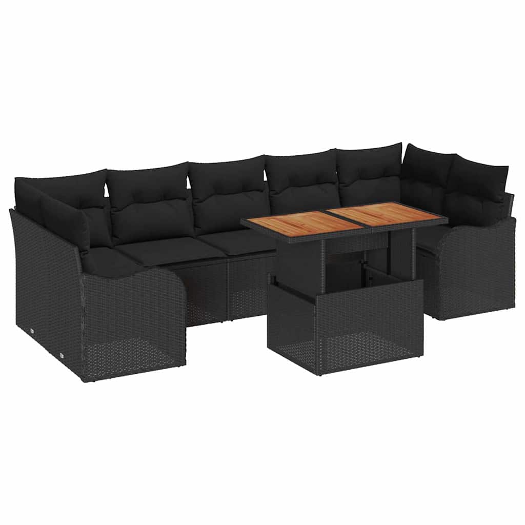 Set Divano da Giardino con archiviazione 8 pcs Nero Poly Rattan