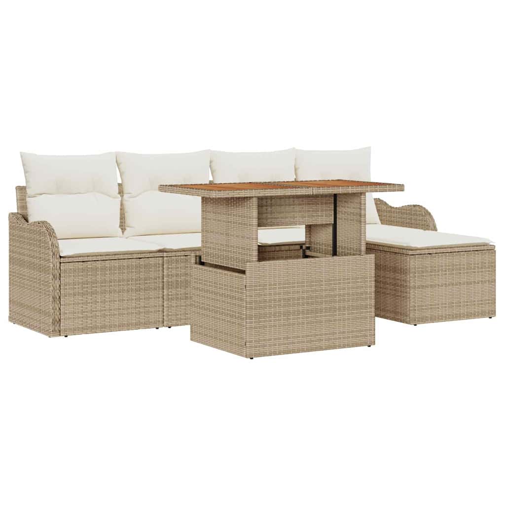Set Divano da Giardino 6 pcs Beige Poly Rattan