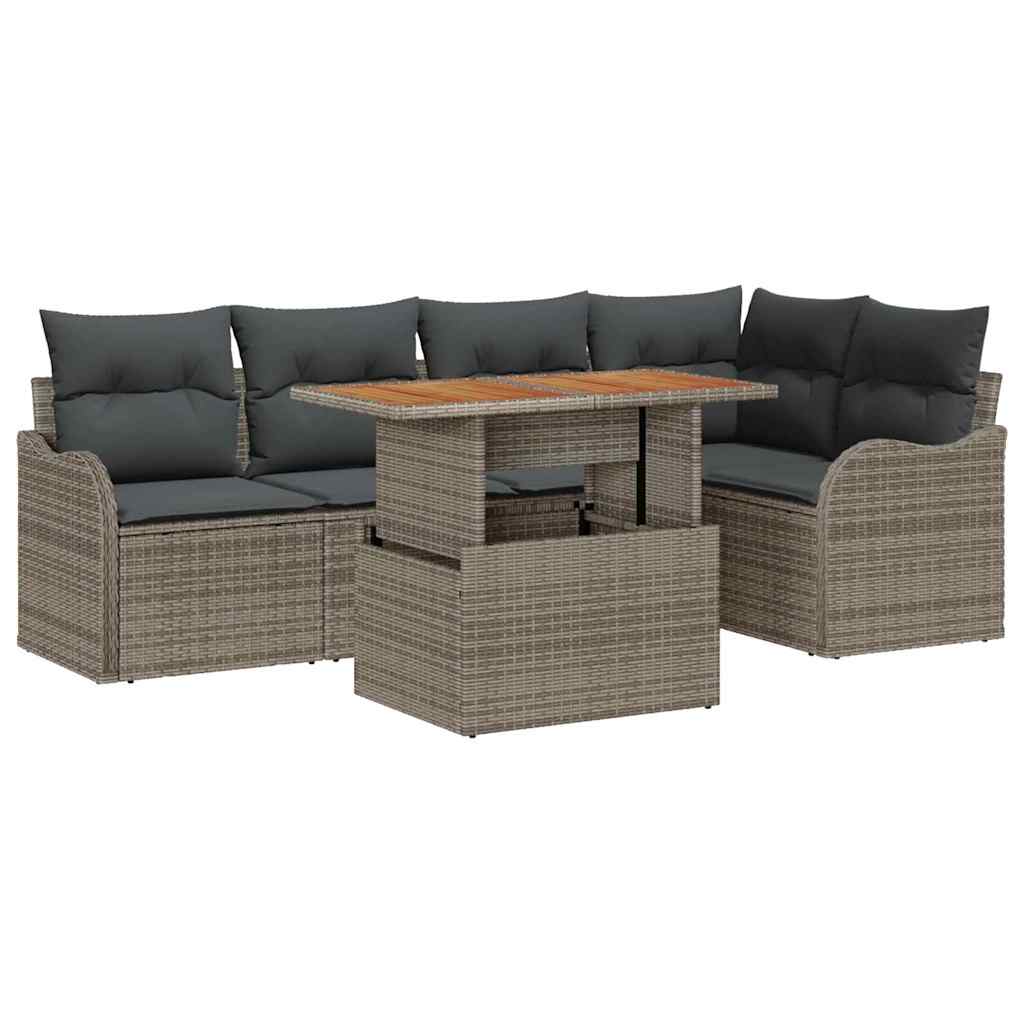 Set Divano da Giardino 6 pcs Grigio Poly Rattan