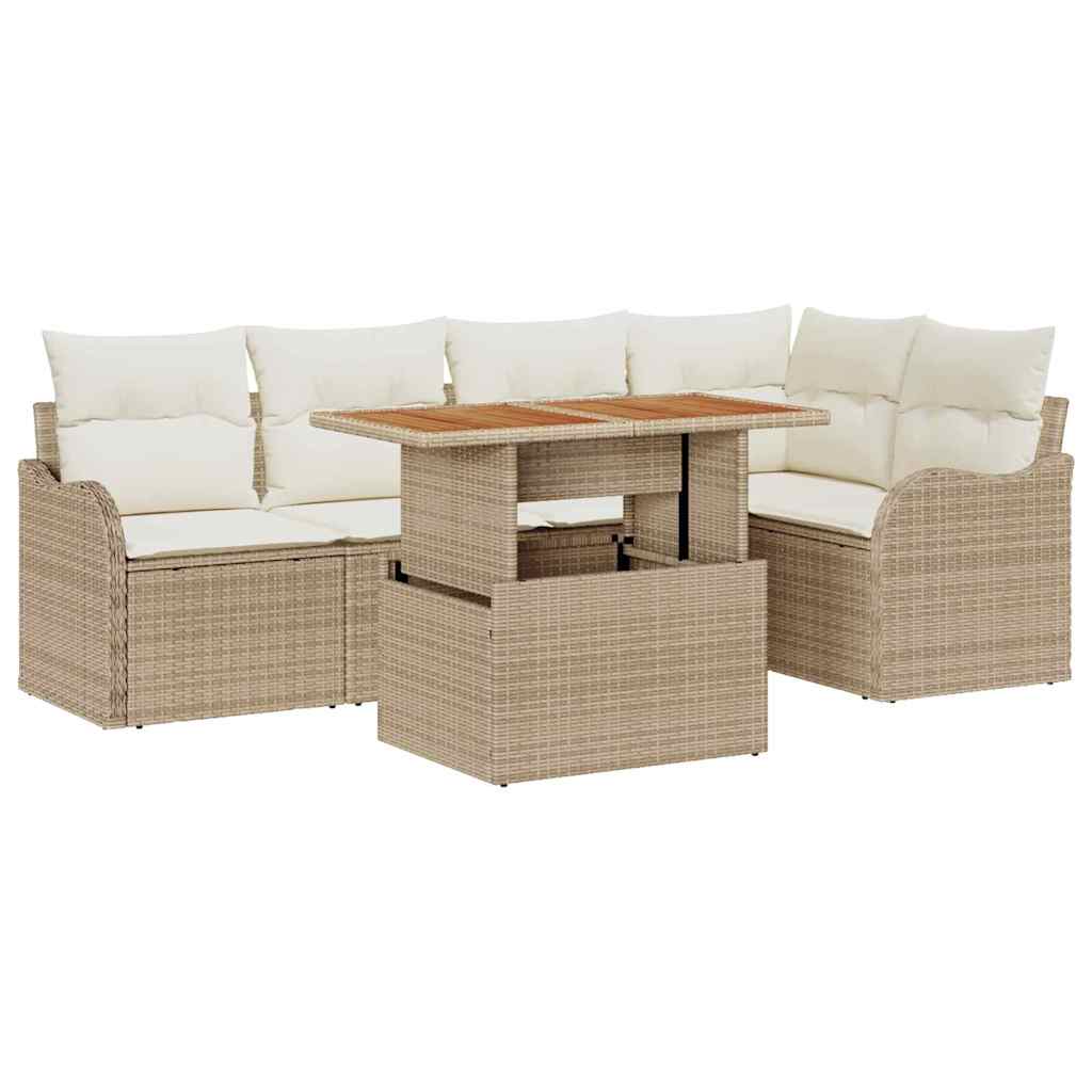 Set Divano da Giardino 6 pcs Beige Poly Rattan