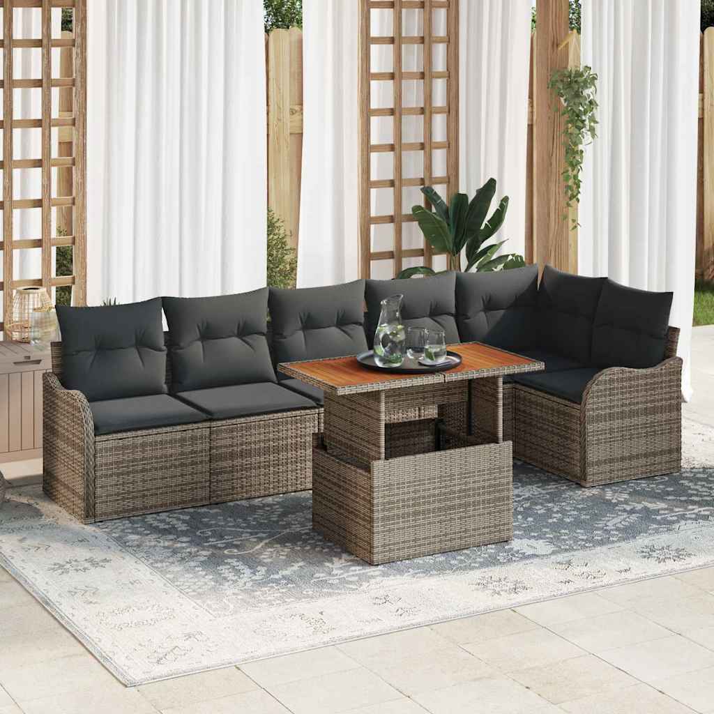 Set Divano da Giardino 7 pcs Grigio Poly Rattan