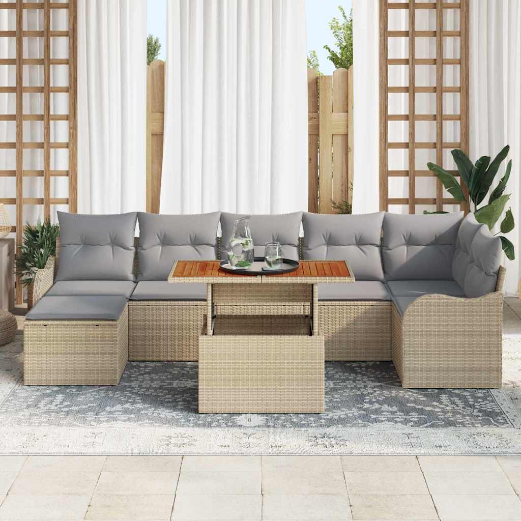 Set Divano da Giardino 8 pcs Beige Poly Rattan