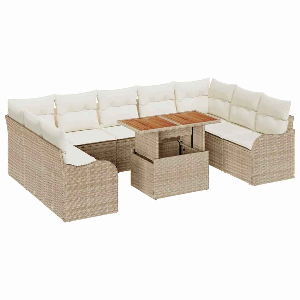 Set Divano da Giardino 10 pcs Beige Poly Rattan