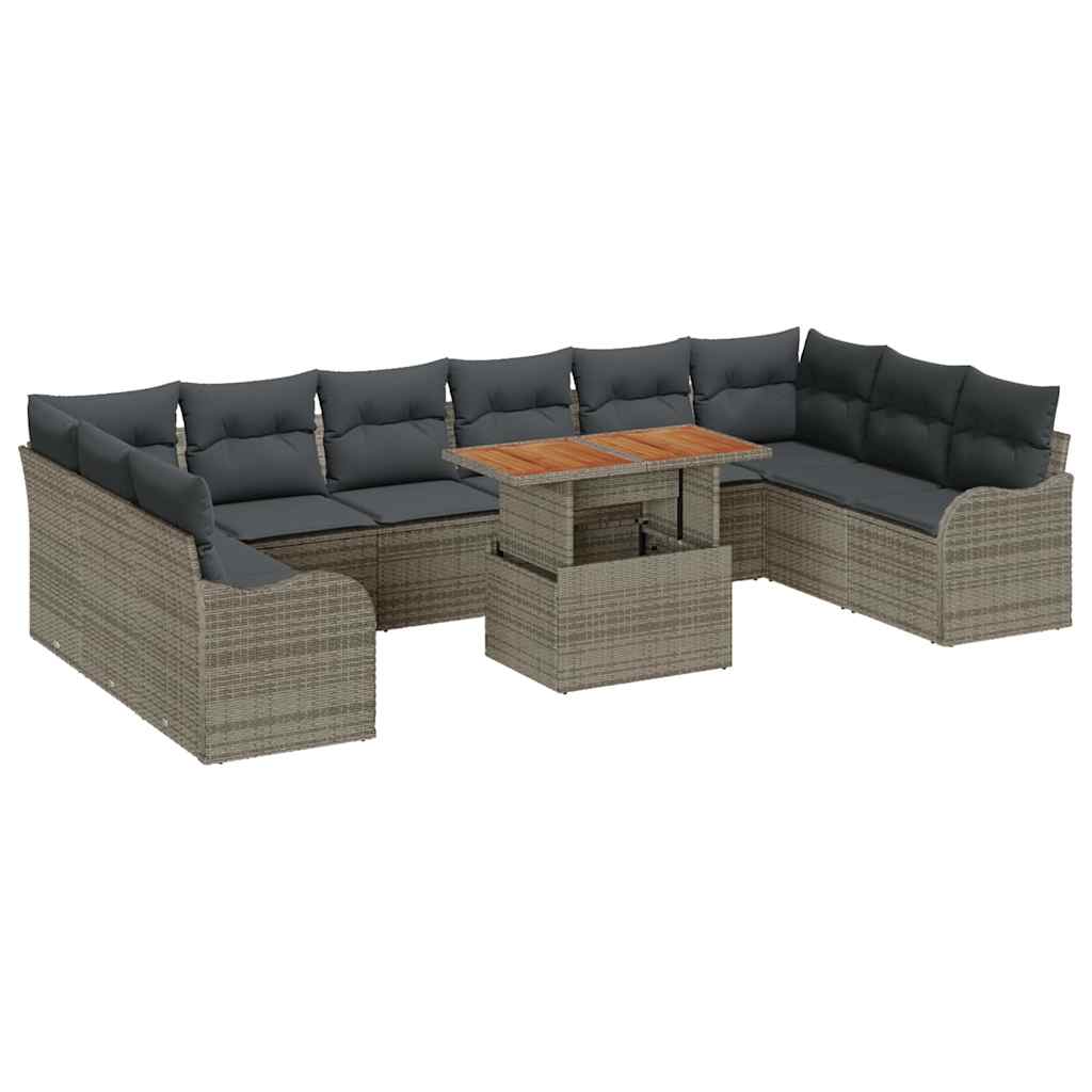 Set Divano da Giardino 11 pcs Grigio Poly Rattan