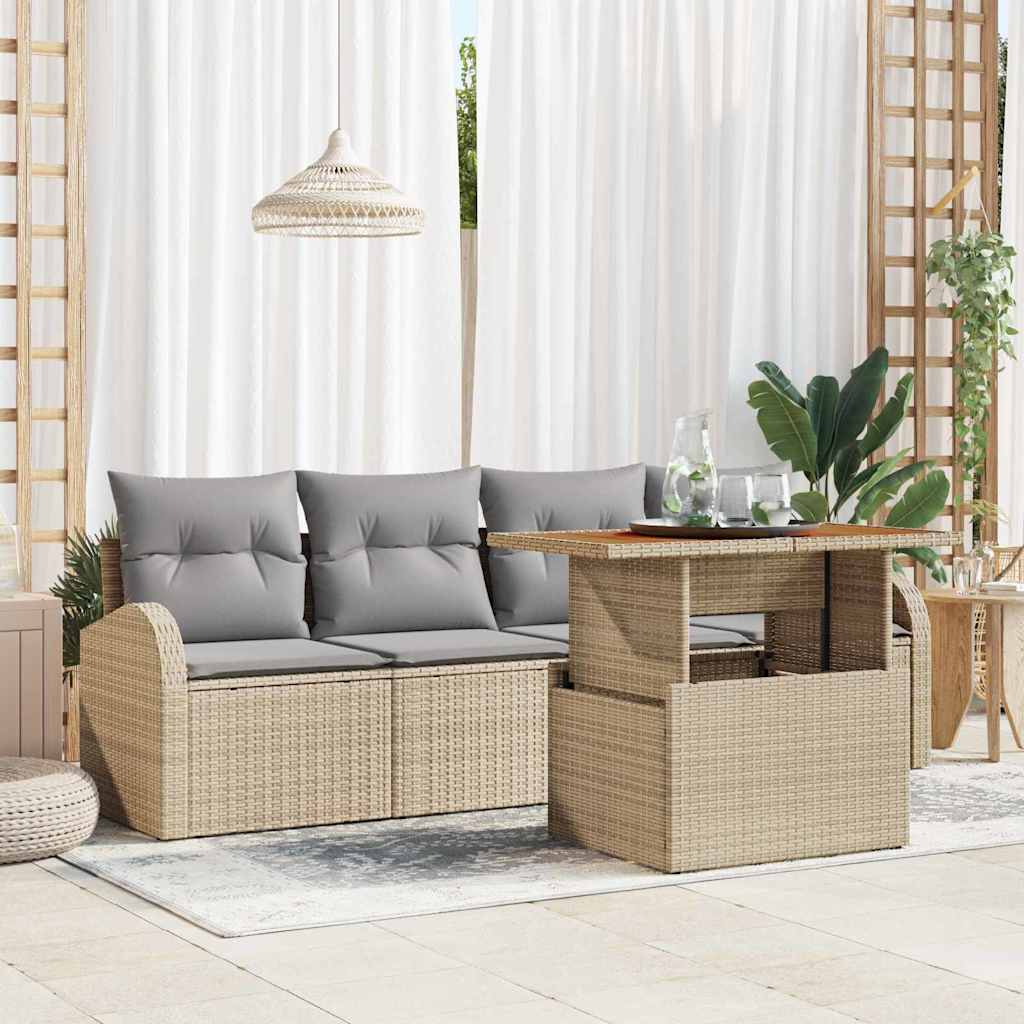 Set Divano da Giardino 5 pcs Beige Poly Rattan