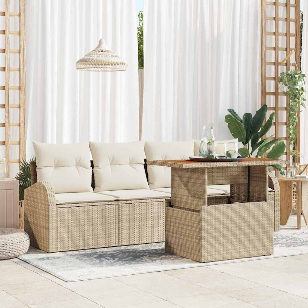 Set Divano da Giardino 5 pcs Beige Poly Rattan