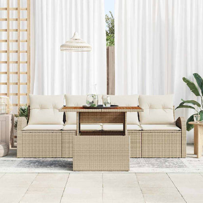 Set Divano da Giardino 5 pcs Beige Poly Rattan