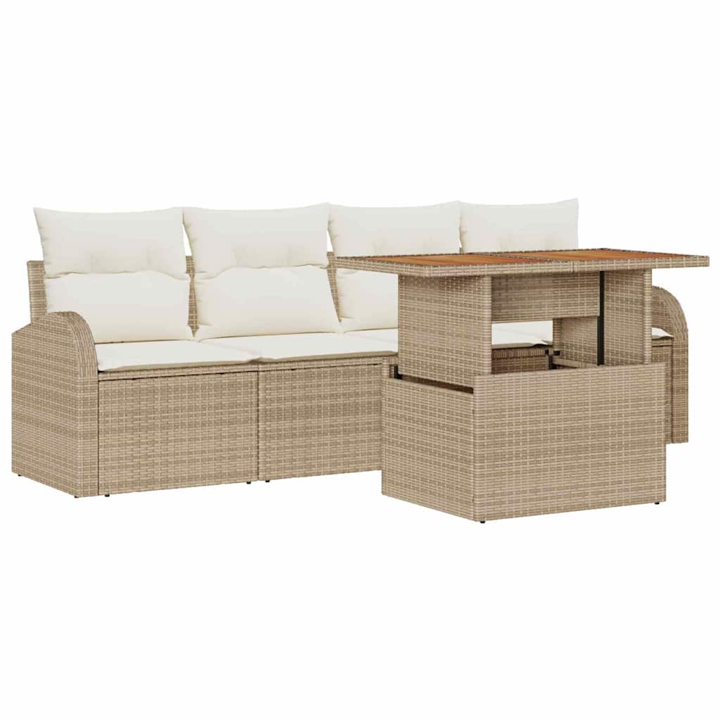 Set Divano da Giardino 5 pcs Beige Poly Rattan