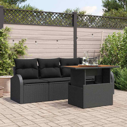 Set Divano da Giardino con archiviazione 5 pcs Nero Poly Rattan