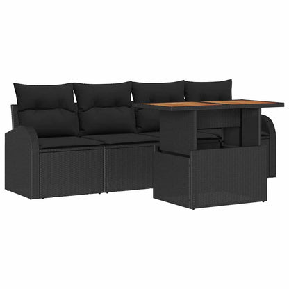 Set Divano da Giardino con archiviazione 5 pcs Nero Poly Rattan