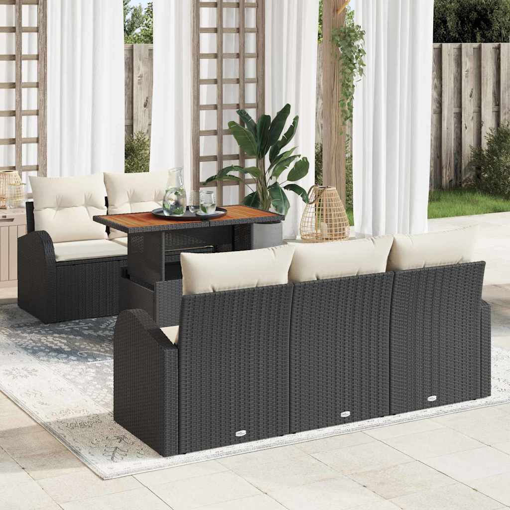 Set Divano da Giardino con archiviazione 6 pcs Nero Poly Rattan