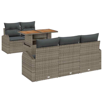 Set Divano da Giardino 6 pcs Grigio Poly Rattan
