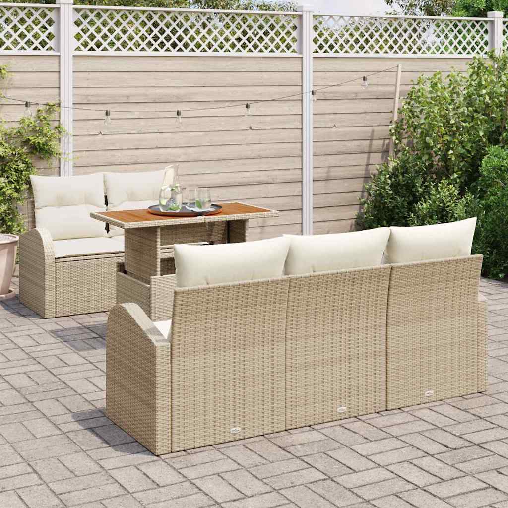 Set Divano da Giardino 6 pcs Beige Poly Rattan