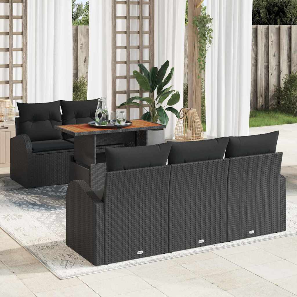 Set Divano da Giardino con archiviazione 6 pcs Nero Poly Rattan