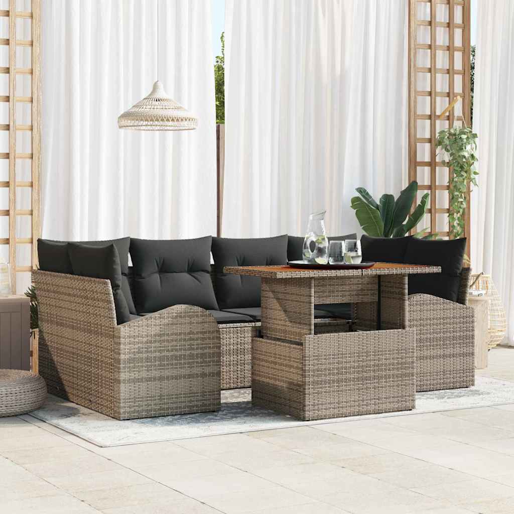 Set Divano da Giardino 7 pcs Grigio Poly Rattan
